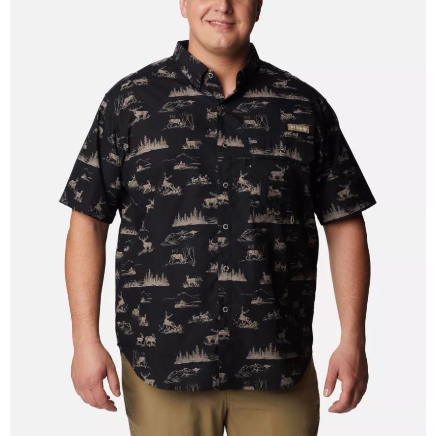 Columbia Sale Men's PHG Super Sharptail Short Sleeve Shirt Big Black High Country Print