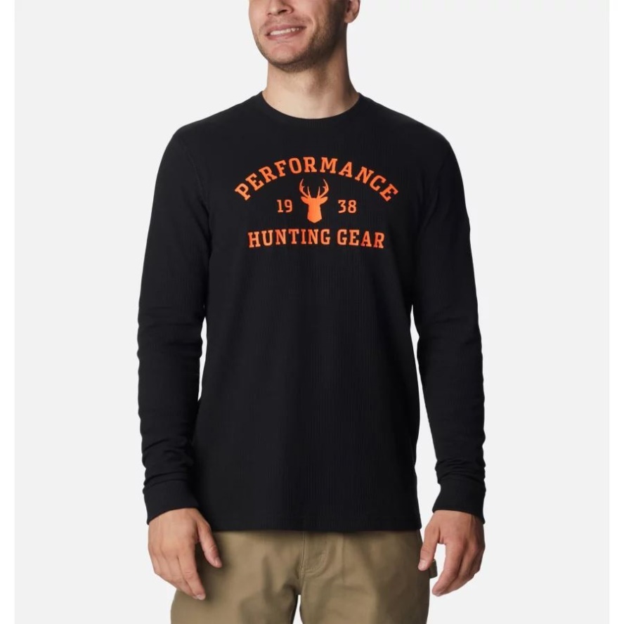 Columbia Sale Men's PHG University Waffle Long Sleeve Shirt Black/Blaze Buck