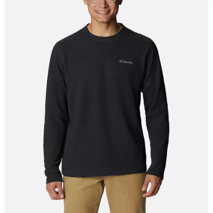 Columbia Sale Men's Pine Peak II Waffle Long Sleeve Crew Black Heather