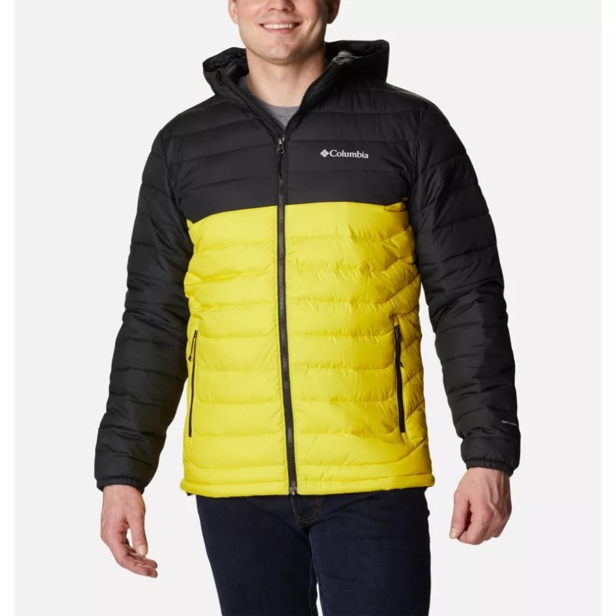 Columbia Sale Men's Powder Lite Hooded Insulated Jacket Laser Lemon/Black