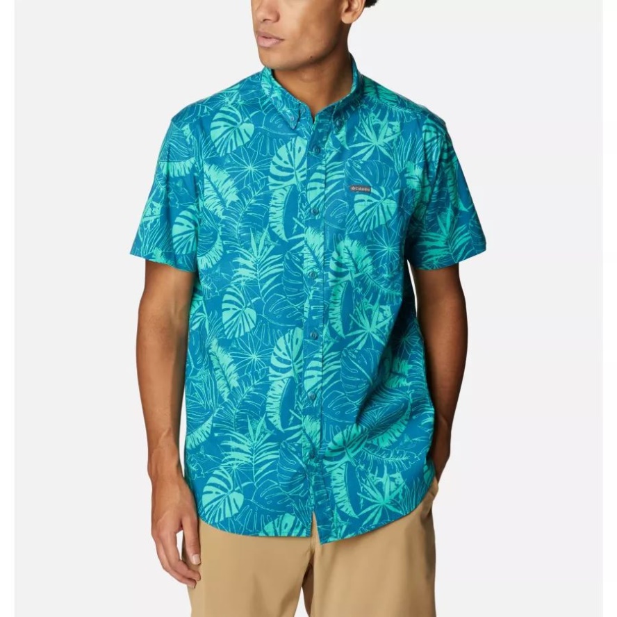 Columbia Sale Men's Rapid Rivers Printed Short Sleeve Shirt Deep Marine King Palms