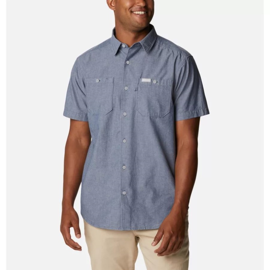 Columbia Sale Men's Scenic Ridge Casual Short Sleeve Shirt Dark Mountain Chambray
