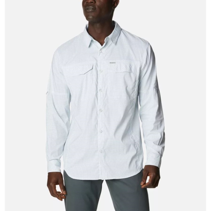 Columbia Sale Men's Silver Ridge Lite Plaid Long Sleeve Shirt White Quiet Grid