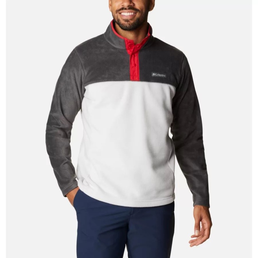 Columbia Sale Men's Steens Mountain Half Snap Fleece Pullover Tall Nimbus Grey/Shark/Mountain Red