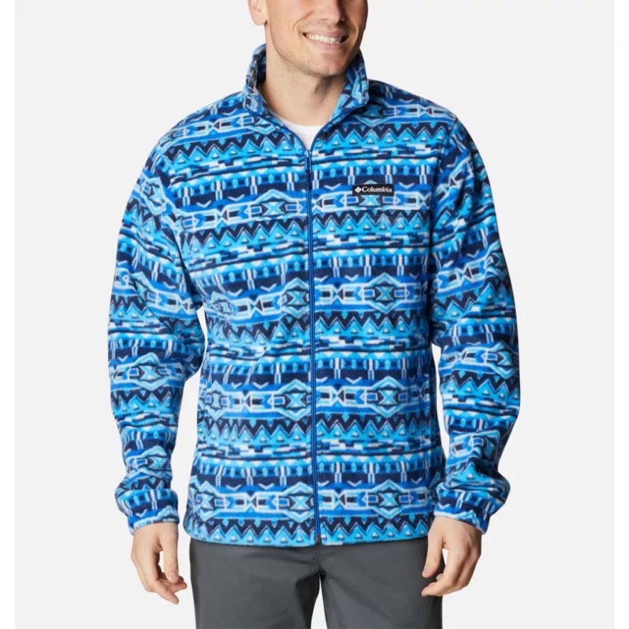 Columbia Sale Men's Steens Mountain Printed Fleece Jacket Bright Indigo 80s Stripe Print