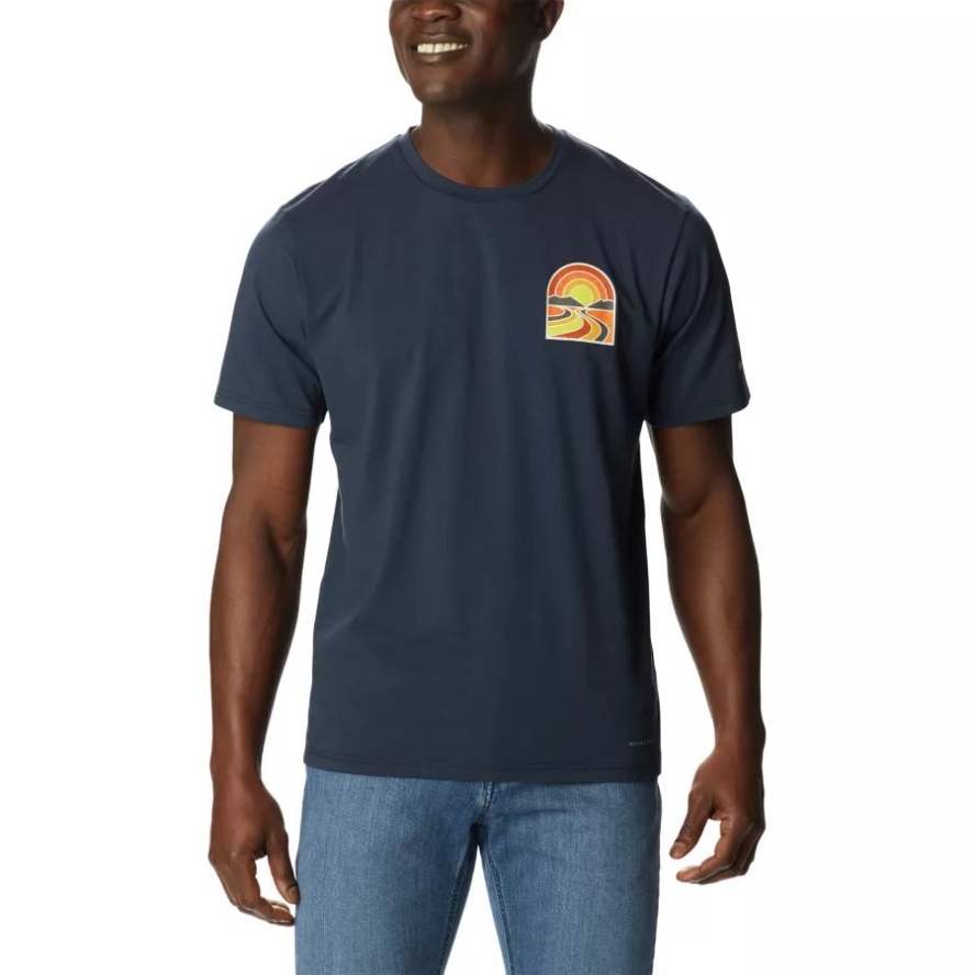 Columbia Sale Men's Sun Trek Technical T-Shirt Collegiate Navy/Suntrek Trails Chest