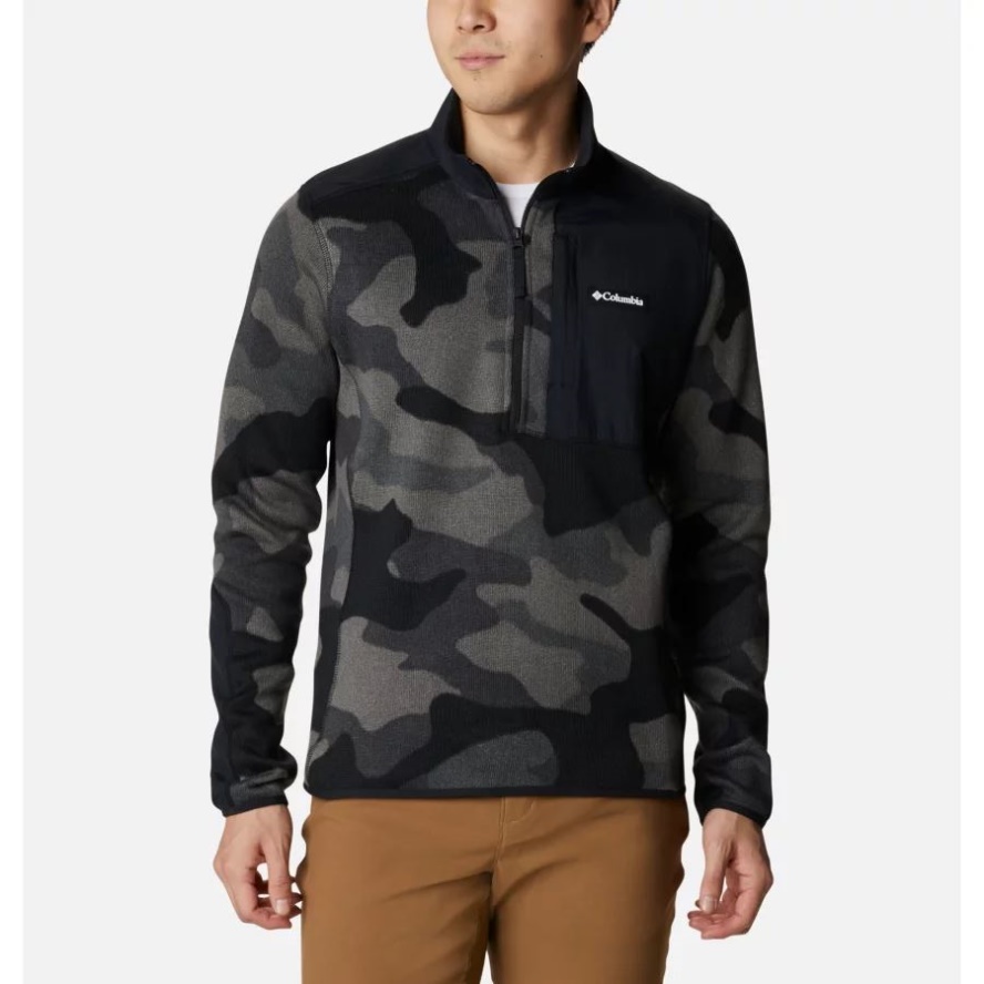 Columbia Sale Men's Sweater Weather Fleece Printed Half Zip Pullover Black Mod Camo/Black