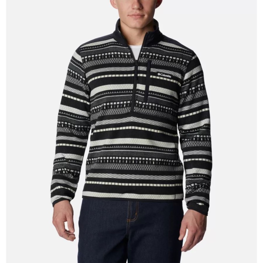 Columbia Sale Men's Sweater Weather II Printed Fleece Half Zip Pullover Shark Apres Stripe