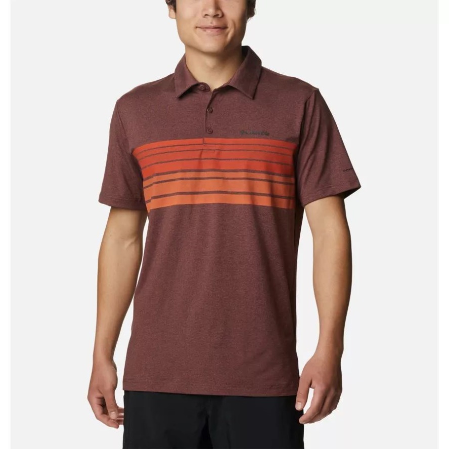 Columbia Sale Men's Tech Trail Novelty Polo Light Raisin Heather Stripe