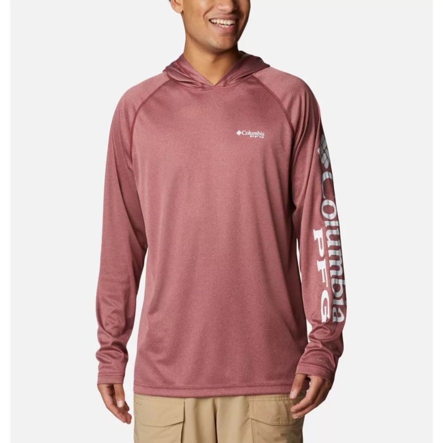 Columbia Sale Men's Terminal Tackle Heather Hoodie Red Jasper Heather/White Logo