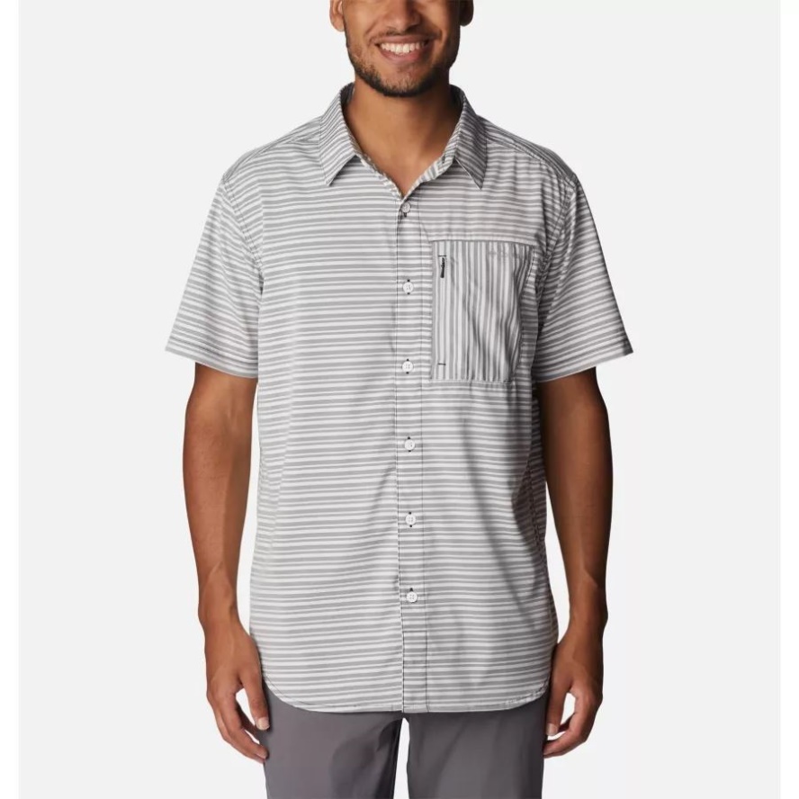 Columbia Sale Men's Twisted Creek III Short Sleeve Shirt Black Basic Stripe