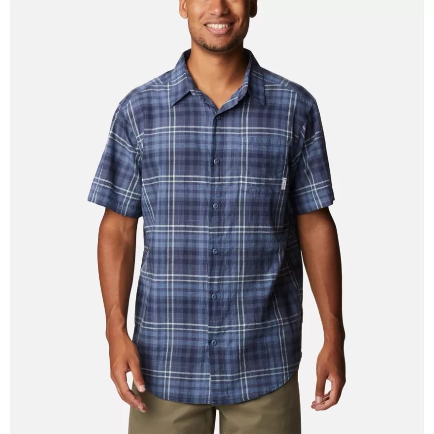 Columbia Sale Men's Under Exposure YD Short Sleeve Shirt Dark Mountain Madras Gingham