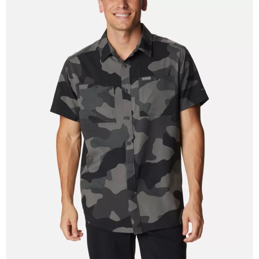 Columbia Sale Men's Utilizer Printed Woven Short Sleeve Shirt Black Mod Camo