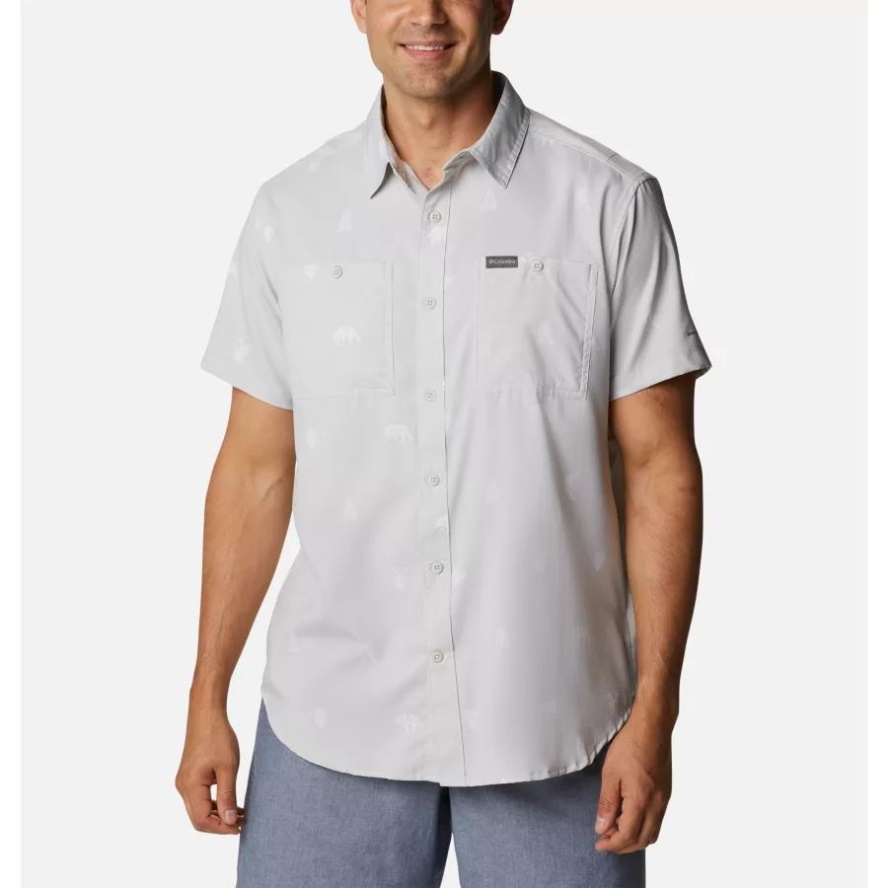 Columbia Sale Men's Utilizer Printed Woven Short Sleeve Shirt Nimbus Grey Camp Social