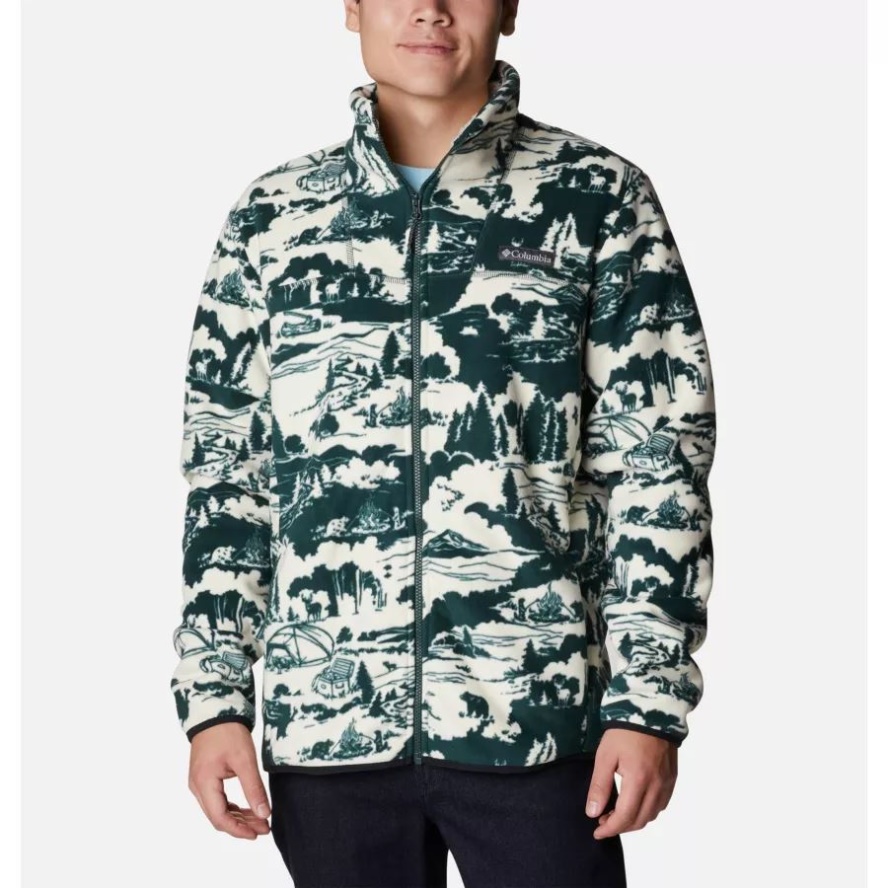 Columbia Sale Men's Winter Pass Full Zip Sherpa Fleece Jacket Spruce Roasted Print