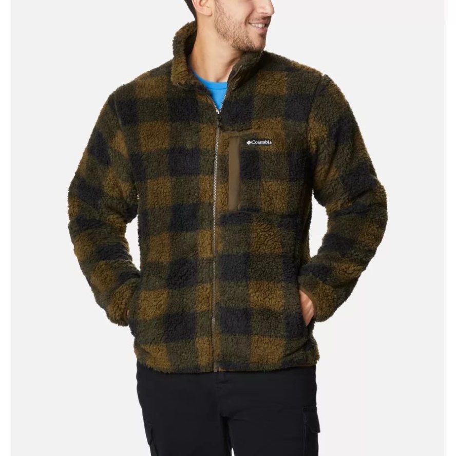 Columbia Sale Men's Winter Pass Sherpa Fleece Jacket Olive Green Check
