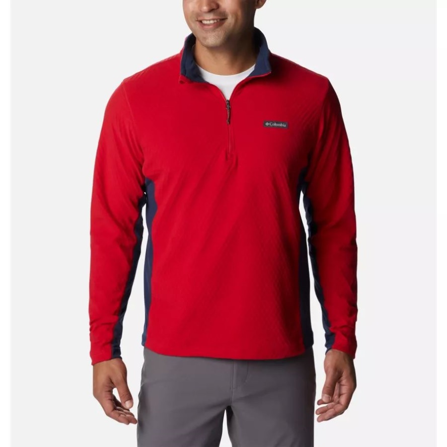 Columbia Sale Mountain Red/Collegiate Navy Men's Overlook Pass Half Zip Shirt