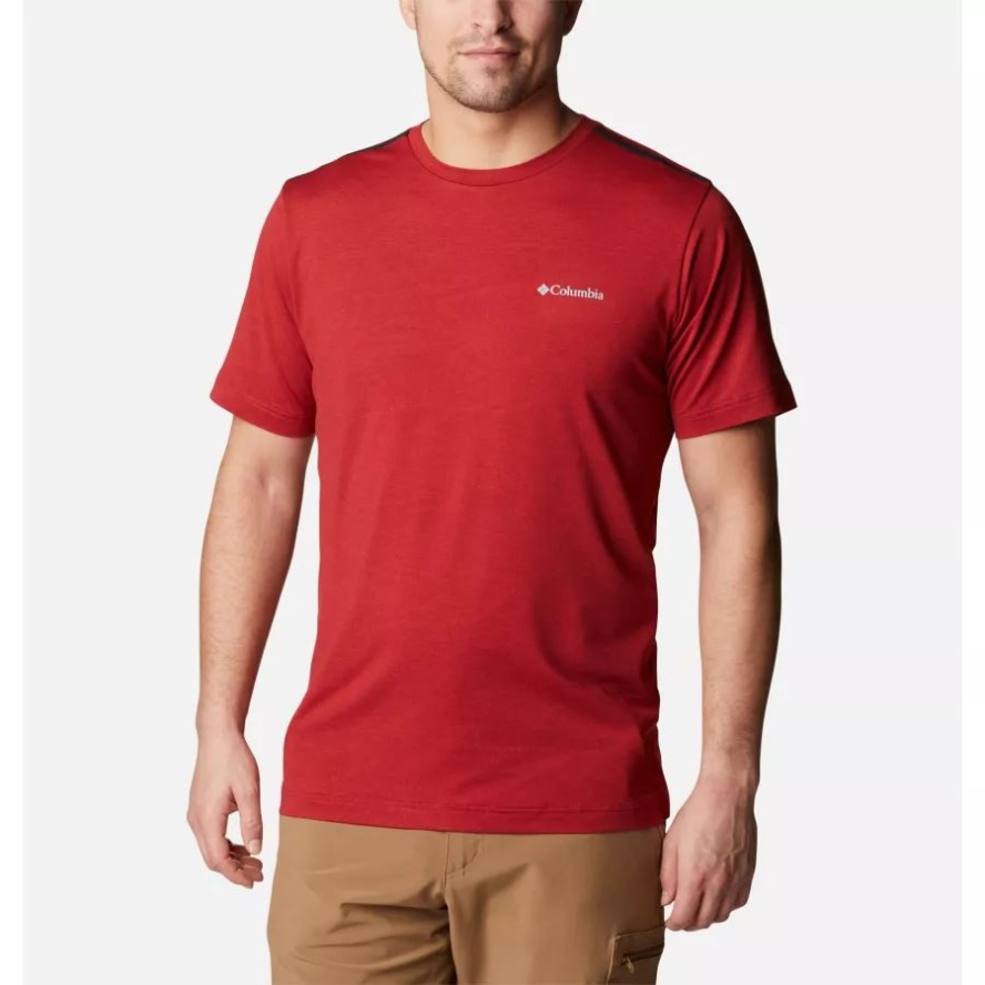Columbia Sale Mountain Red Heather Men's Tech Trail Crew Neck Shirt