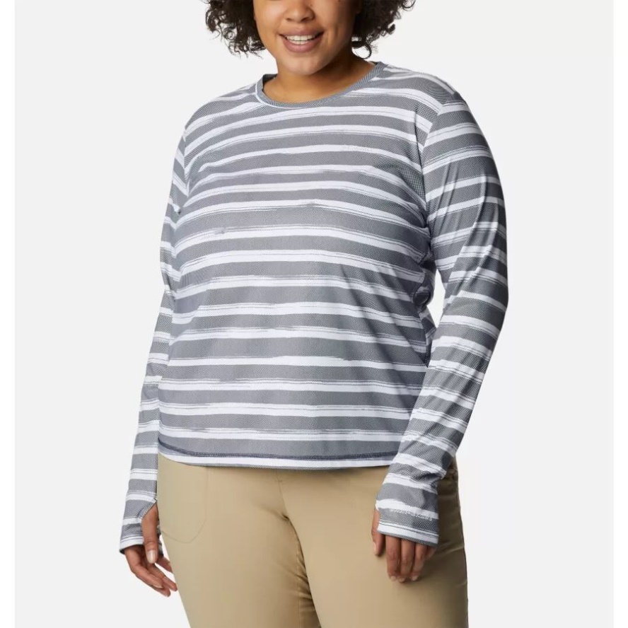 Columbia Sale Nocturnal Brush Stripe Women's Sun Deflector Summerdry Long Sleeve Shirt Plus Size