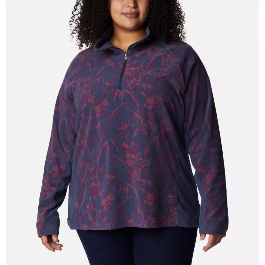 Columbia Sale Nocturnal Herringtones Print Women's Glacial IV Print Half Zip Pullover Plus Size