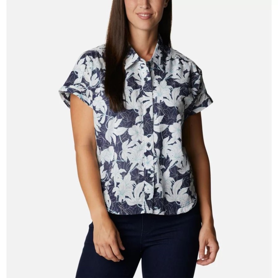 Columbia Sale Nocturnal Lakeshore Floral Women's Camp Henry IV Short Sleeve Shirt