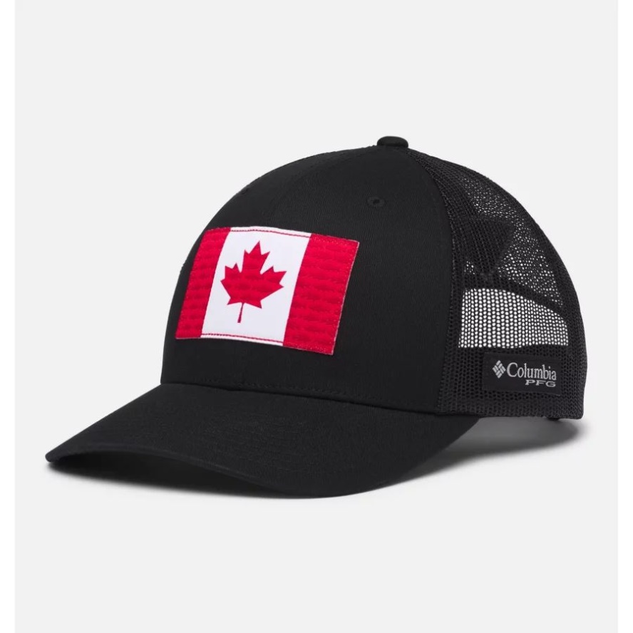 Columbia Sale PFG Fish Flag Mesh Snapback High Crown Black/Canada Flag