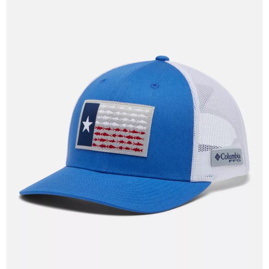 Columbia Sale PFG Fish Flag Mesh Snapback High Crown Vivid Blue/Texas Flag