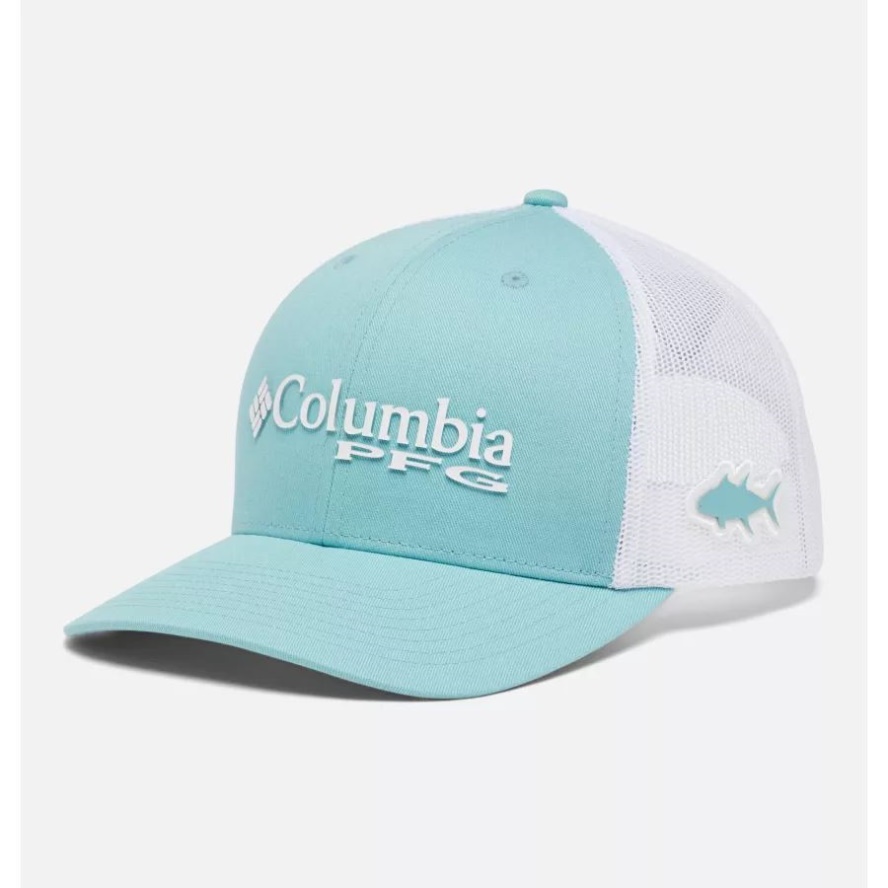 Columbia Sale PFG Logo Mesh Snapback High Crown Sea Wave/White
