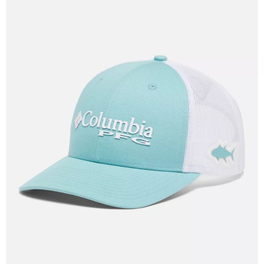 Columbia Sale PFG Logo Mesh Snapback Mid Crown Sea Wave/White