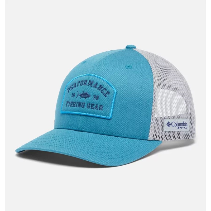 Columbia Sale PFG Patch Mesh Snapback High Crown Deep Marine/Cool Grey/Tuna Patch