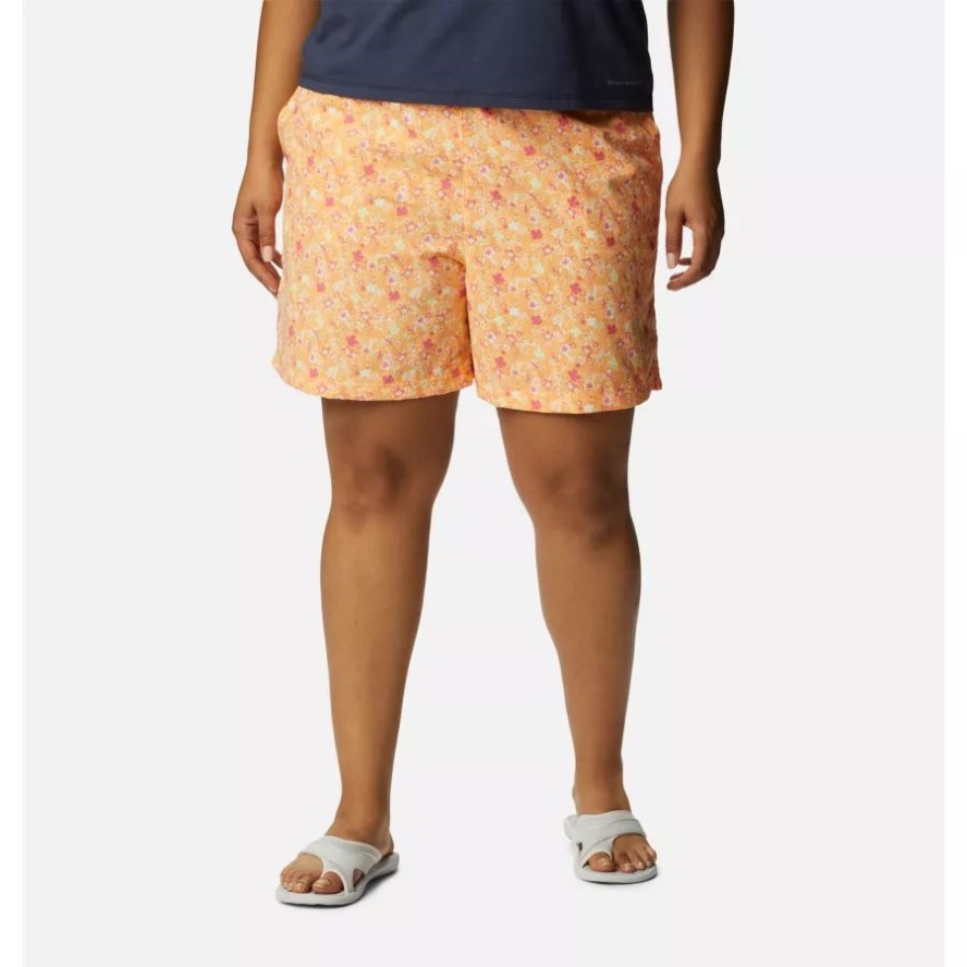 Columbia Sale Peach/Mini Hibiscus Women's Sandy River II Printed Shorts Plus Size