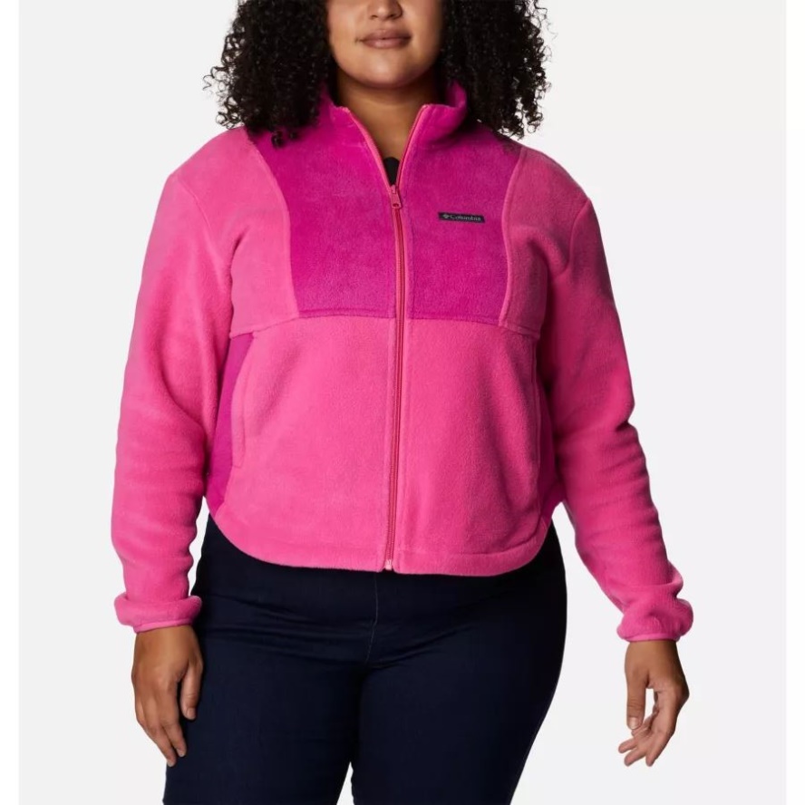 Columbia Sale Pink Ice/Wild Fuchsia Women's Tested Tough In Pink Colorblock Full Zip Fleece Jacket Plus Size