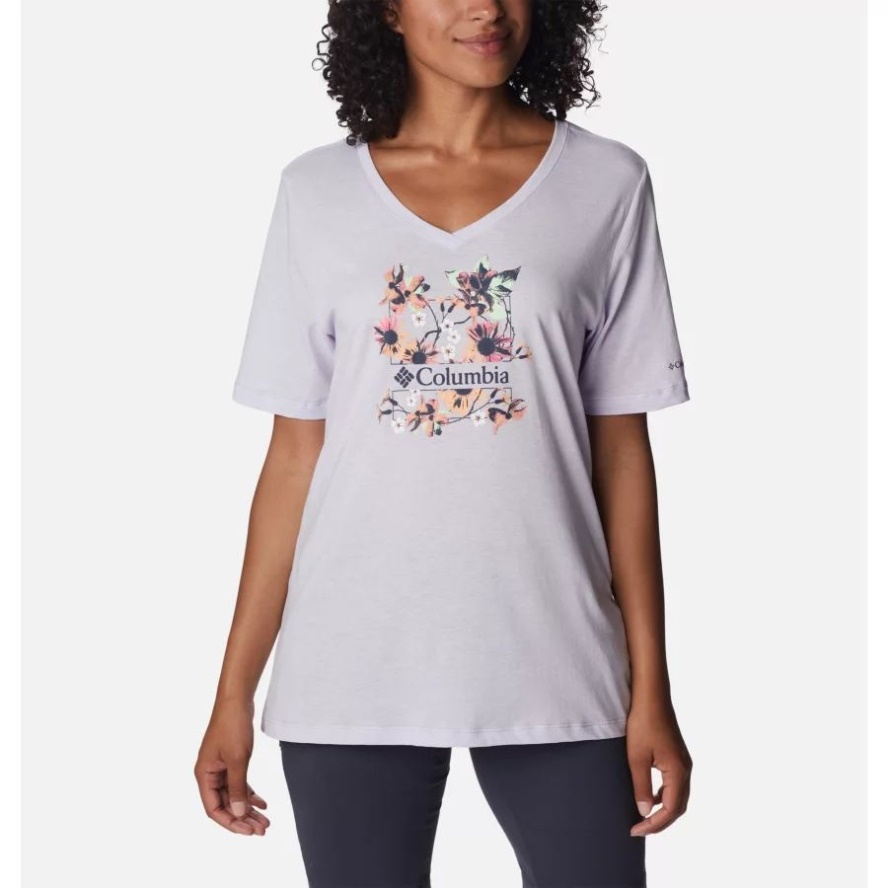 Columbia Sale Purple Tint Hthr/Jubilant Escape Grx Women's Bluebird Day Relaxed V-Neck Shirt