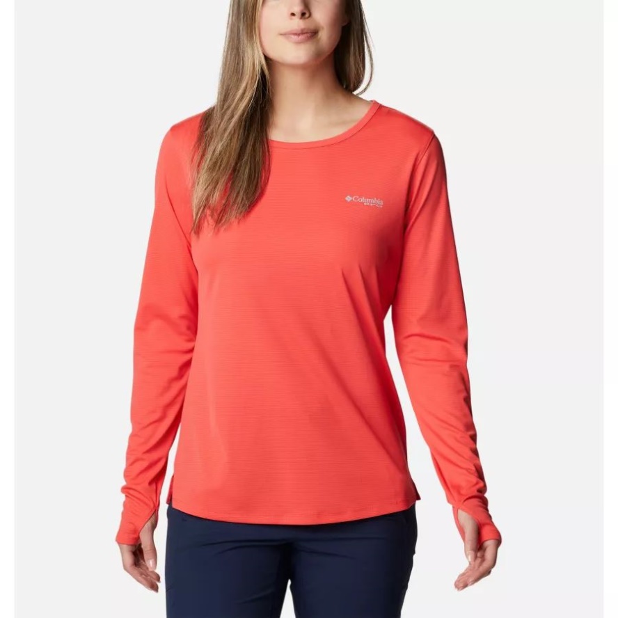 Columbia Sale Red Hibiscus Women's PFG Skiff Guide Knit Long Sleeve Shirt