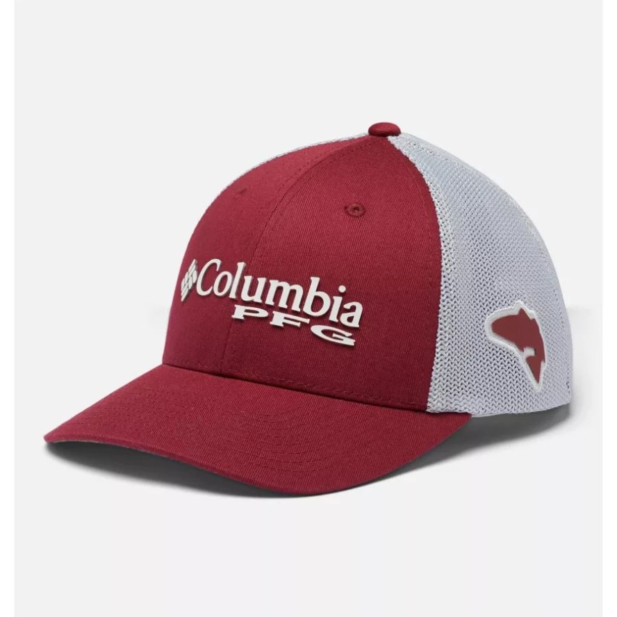Columbia Sale Red Jasper/Cool Grey/Redfish PFG Logo Mesh Ball Cap Low Crown