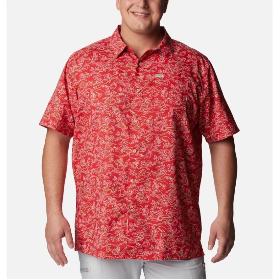Columbia Sale Red Spark Merry Mahi Print Men's PFG Super Slack Tide Camp Shirt Big