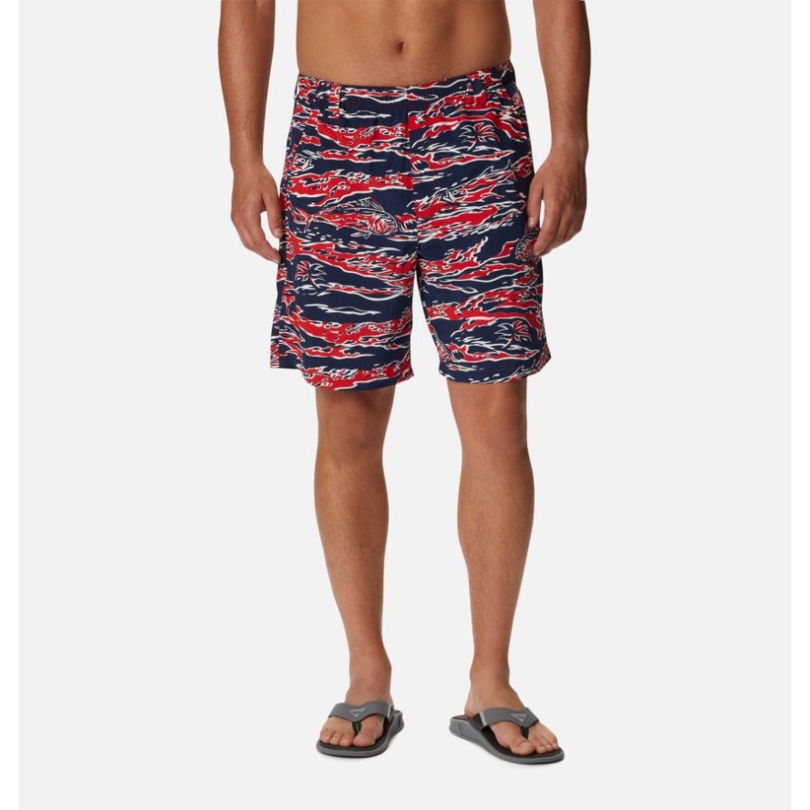 Columbia Sale Red Spark Rough Waves Print Men's PFG Super Backcast Water Shorts