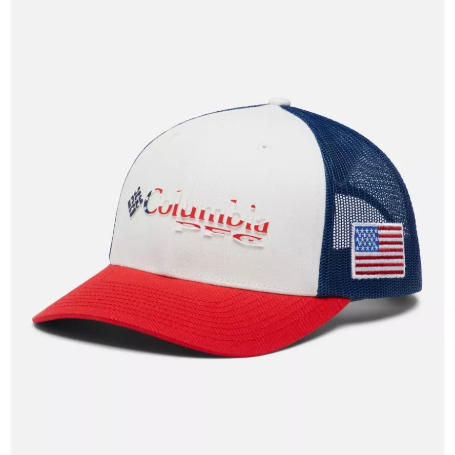 Columbia Sale Red Spark/US Flag PFG Logo Mesh Snapback Mid Crown
