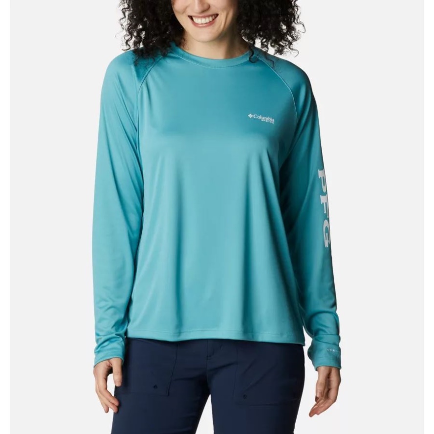 Columbia Sale Sea Wave/White Logo Women's PFG Tidal Tee II Long Sleeve Shirt