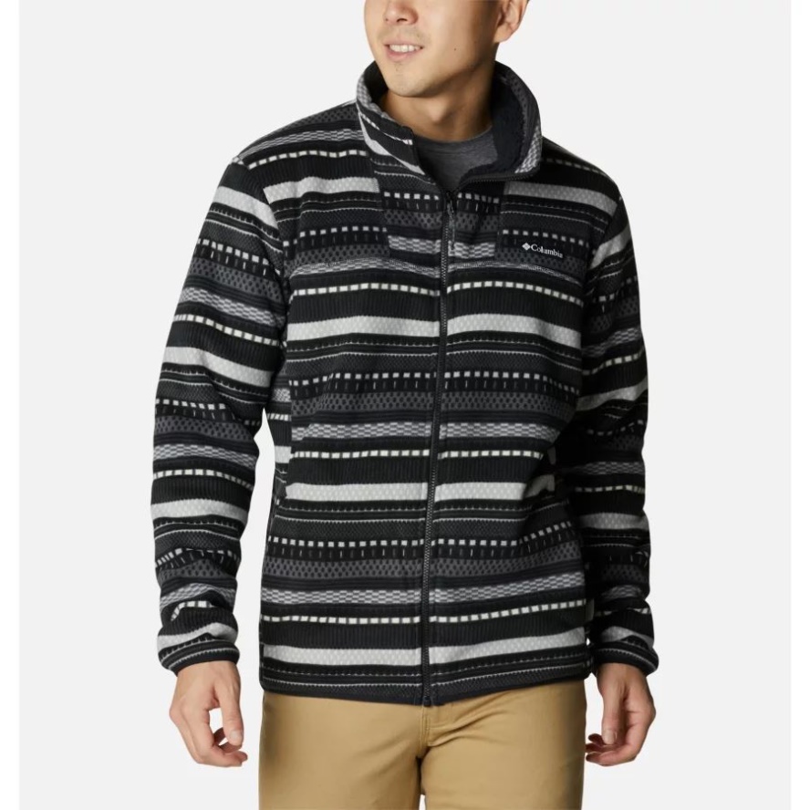 Columbia Sale Shark Apres Stripe Print Men's Winter Pass Full Zip Sherpa Fleece Jacket