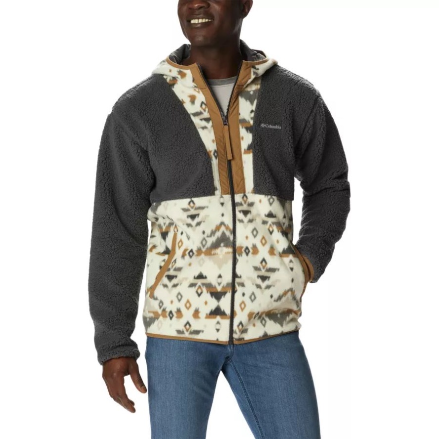 Columbia Sale Shark/Chalk Rocky Mtn Print Men's Backbowl Sherpa Hooded Jacket