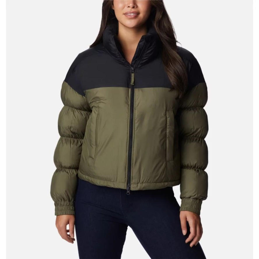 Columbia Sale Stone Green/Black Women's Pike Lake Insulated Cropped Puffer Jacket