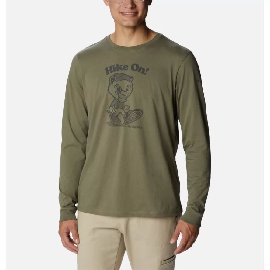 Columbia Sale Stone Green/Hiking Grizzly Men's Apres Lifestyle Long Sleeve Graphic T-Shirt