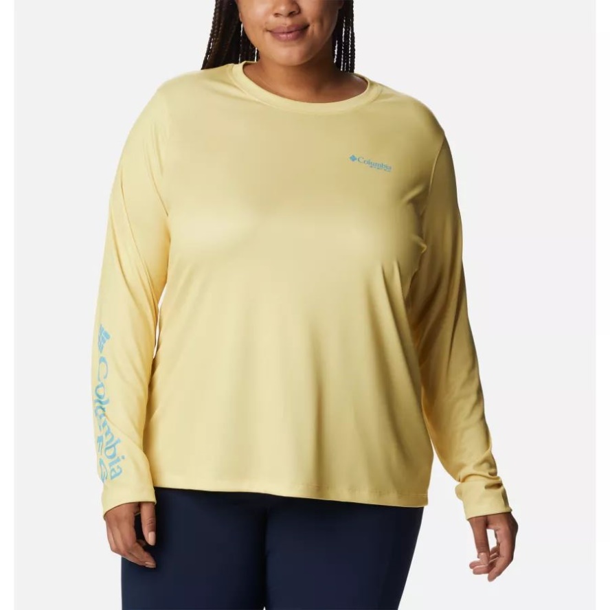 Columbia Sale Sweet Corn/Sea Wave Women's PFG Tidal Tee Island Time Long Sleeve Shirt Plus Size