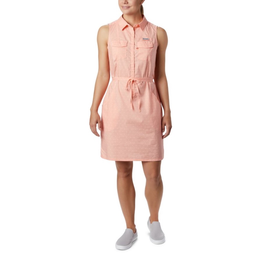Columbia Sale Tiki Pink Swiss Dot Women's PFG Bonehead Stretch Sleeveless Dress