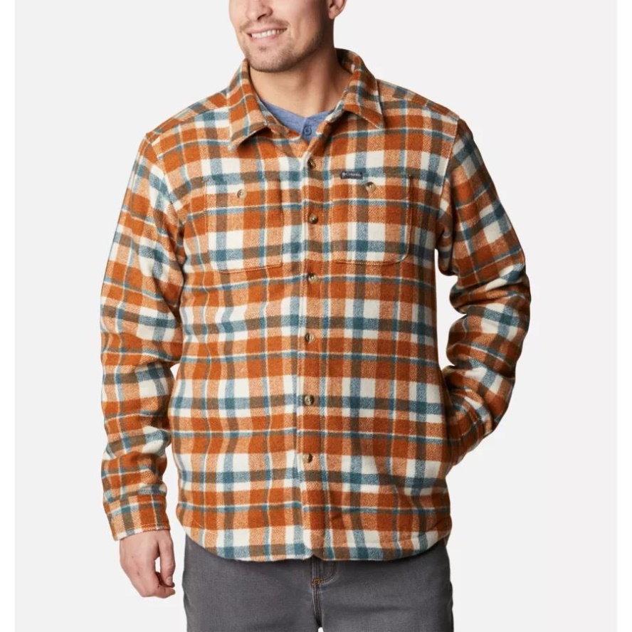 Columbia Sale Warm Copper Stair Step Check Men's Windward Rugged Shirt Jacket