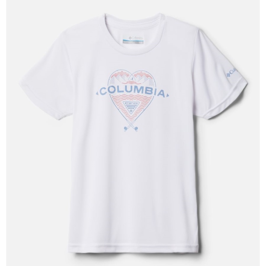 Columbia Sale White/Bluestone Girls' PFG Tidal Tee Heart Short Sleeve Shirt