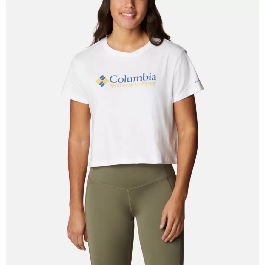 Columbia Sale White/CSC Retro Logo Women's North Cascades Cropped T-Shirt