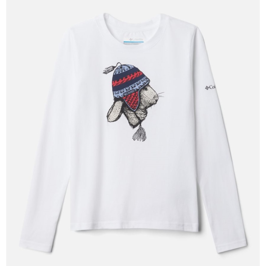 Columbia Sale White Snowhare Chullo Girls' Hazeldel Hill Long Sleeve Graphic T-Shirt