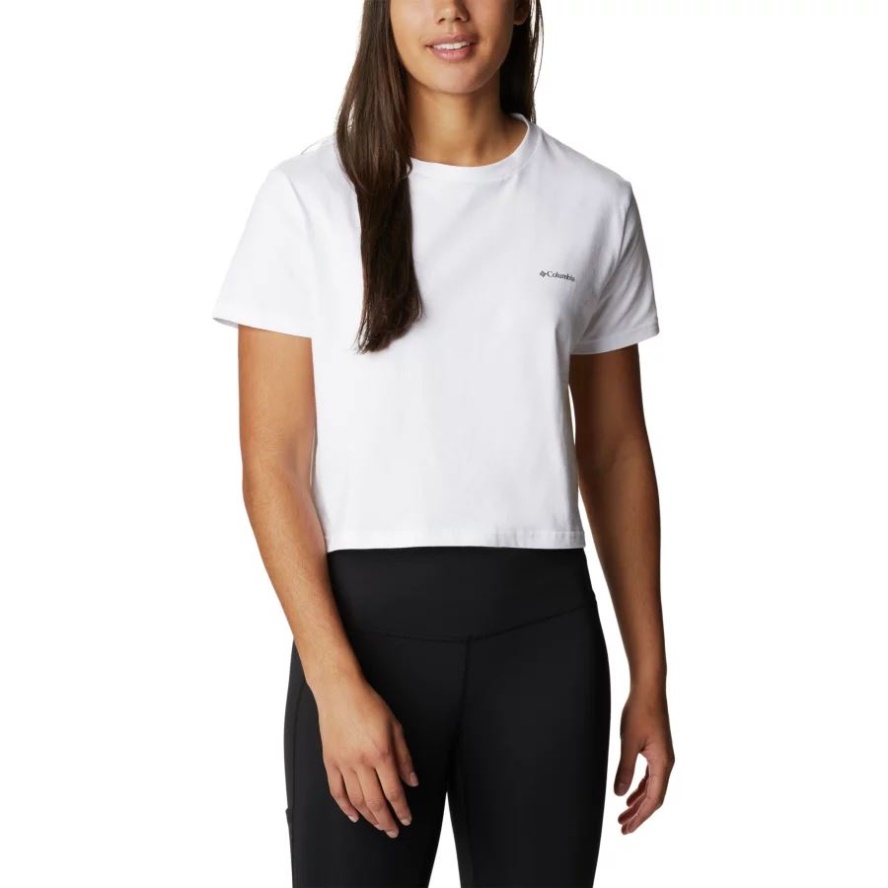 Columbia Sale White/Wild Fuchsia Dotty Disguise Women's North Cascades Graphic Cropped T-Shirt